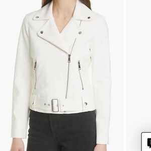 Club Monaco White Tech NylonTwill Removable Adjustable Belt Moto Jacket NWOT L